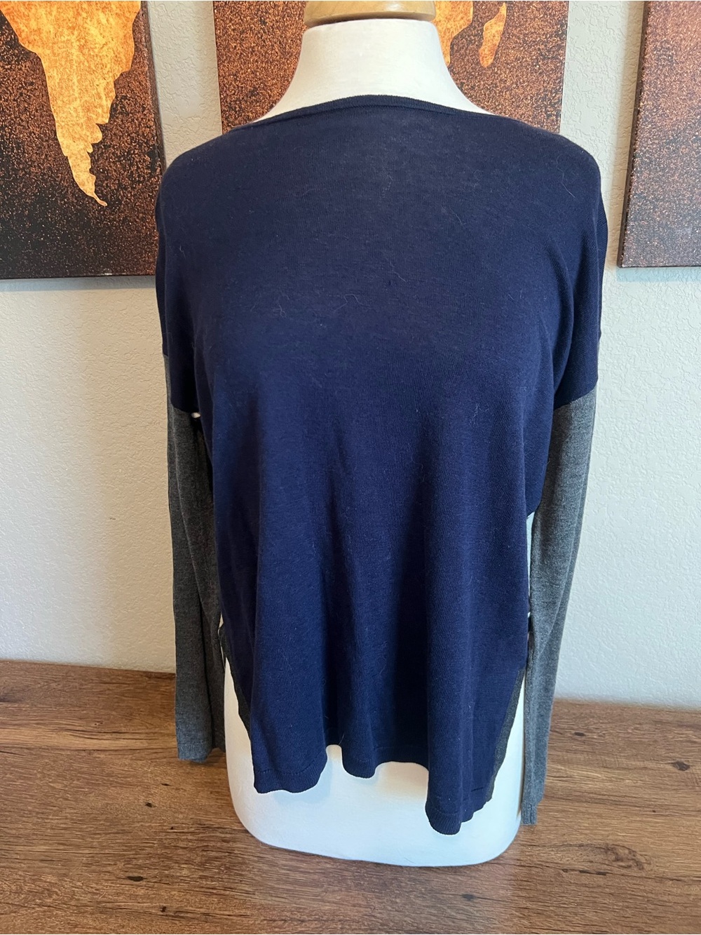 Old Navy Navy and Gray Colorblock Long Sleeve Top